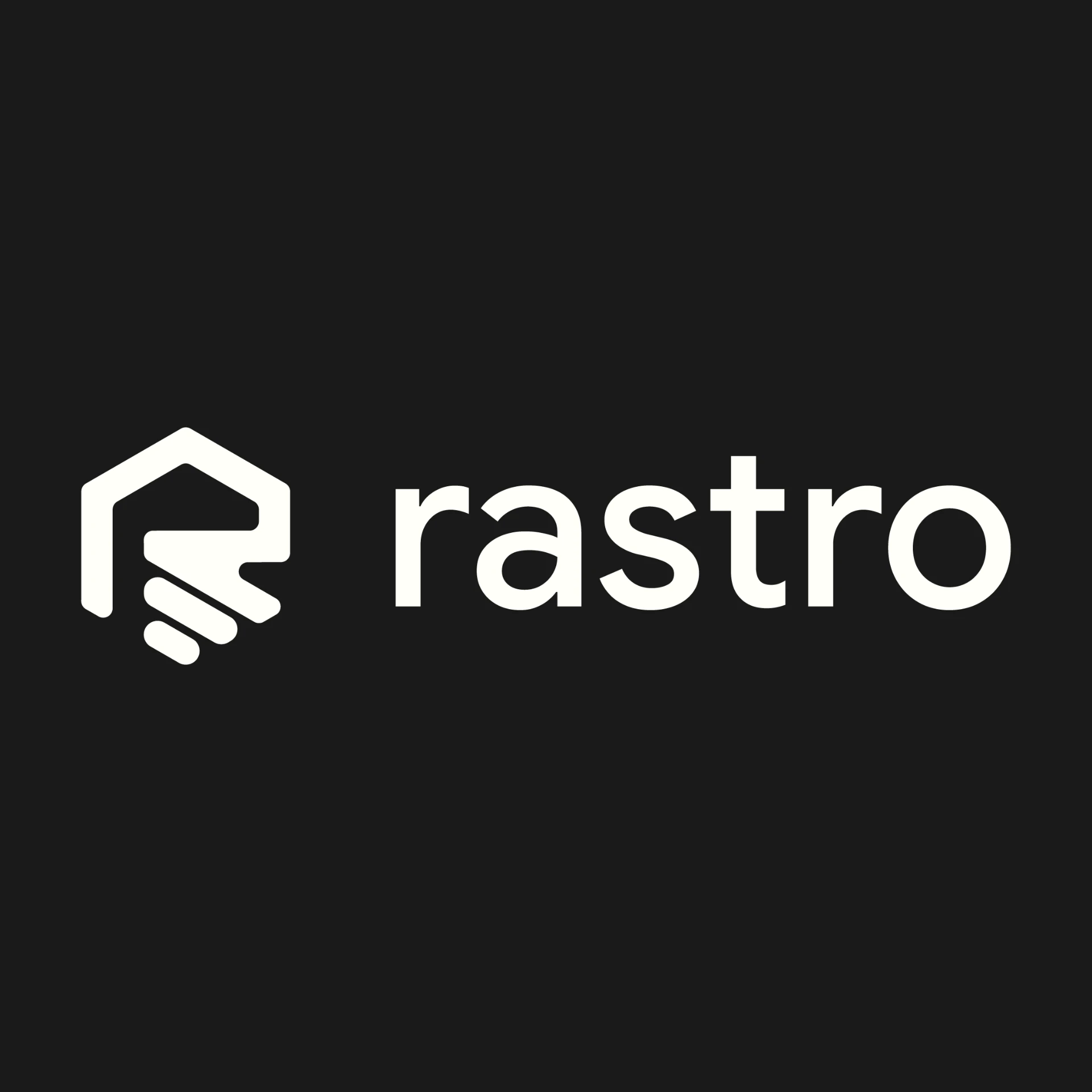 Rastros ordmärke i vit kulör på svart botten